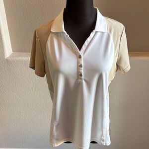 IZOD cool-Fx white/beige short sleeves golf ladies shirt. Size M